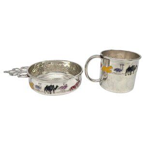 Gorham Sterling Silver Colorful Enamel Noah's Ark Porringer Bowl & Cup Set 23336